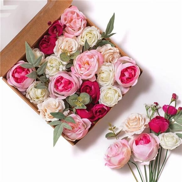 Rose Artificial Flowers: Silk Flower Light Pink Peony Artificial Flowers Bouquet - Picture 1 of 6